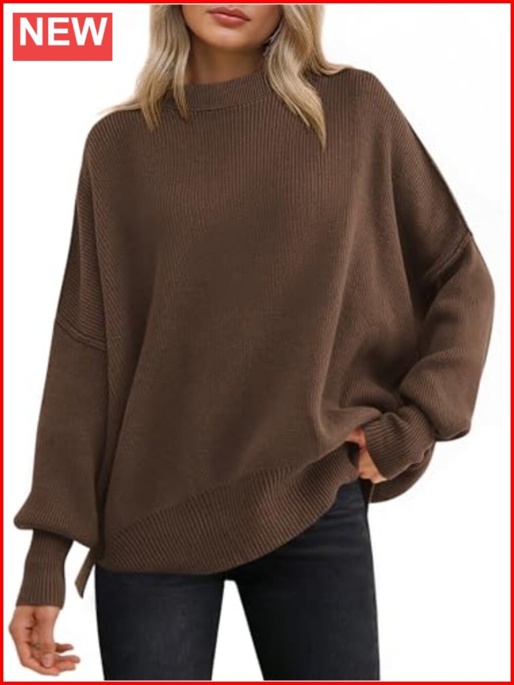 Oversized Ribbed Knit Pullover Sweater Batwing Sleeve Loose Fit Fall